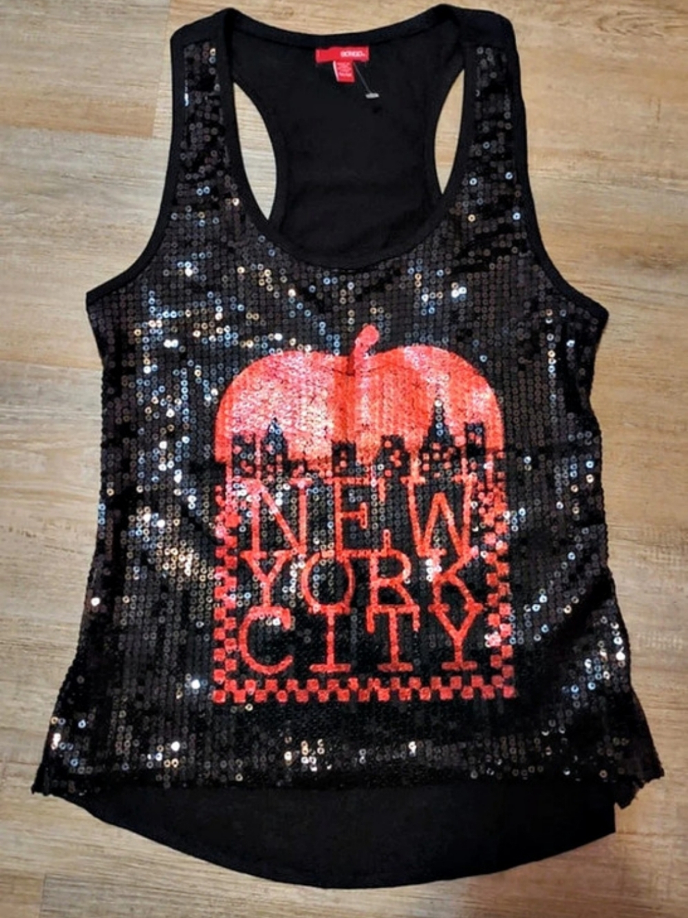 Bongo Sequin New York City Tank in Black & Red Medium Like New